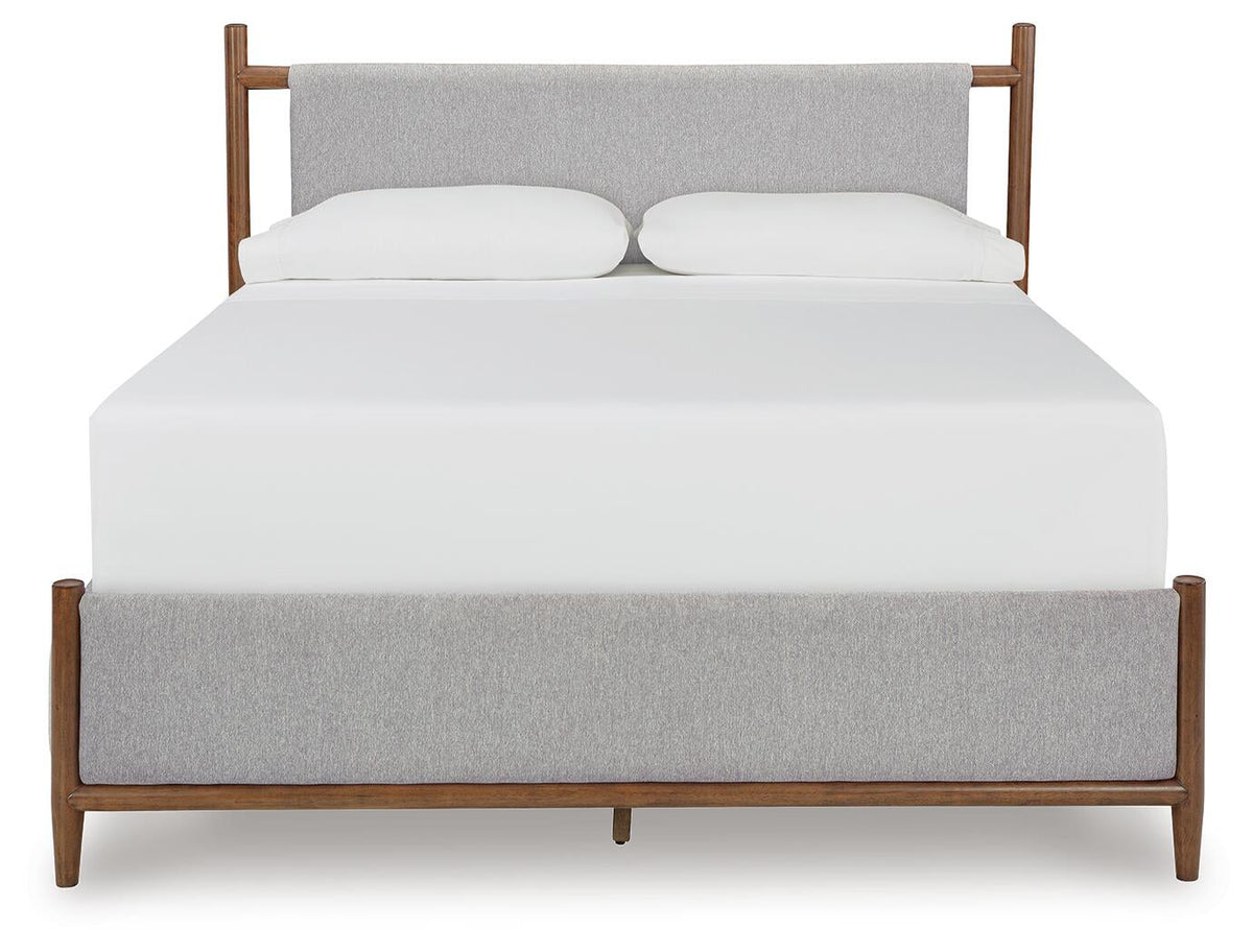 Lyncott California King Upholstered Bed with Mirrored Dresser
