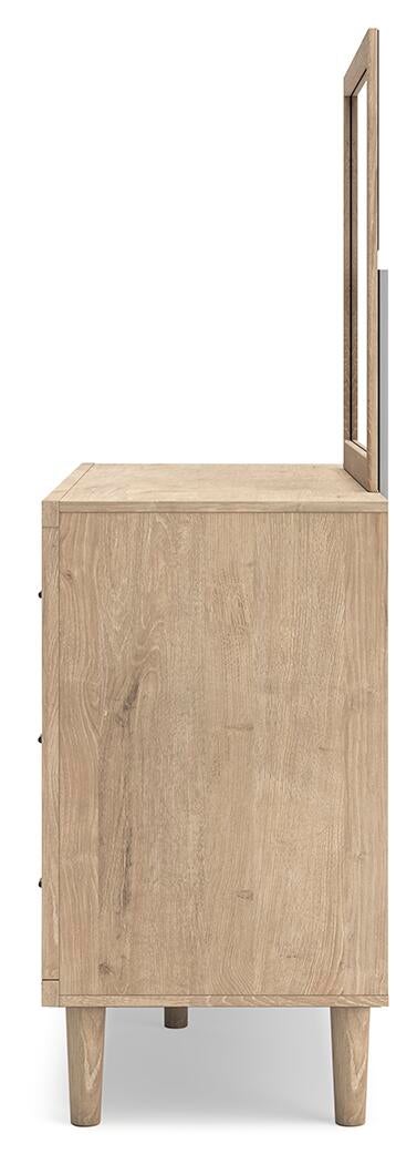 Cielden King Panel Bed with Mirrored Dresser