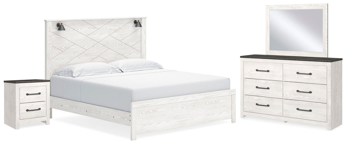 Gerridan King Panel Bed with Mirrored Dresser and Nightstand