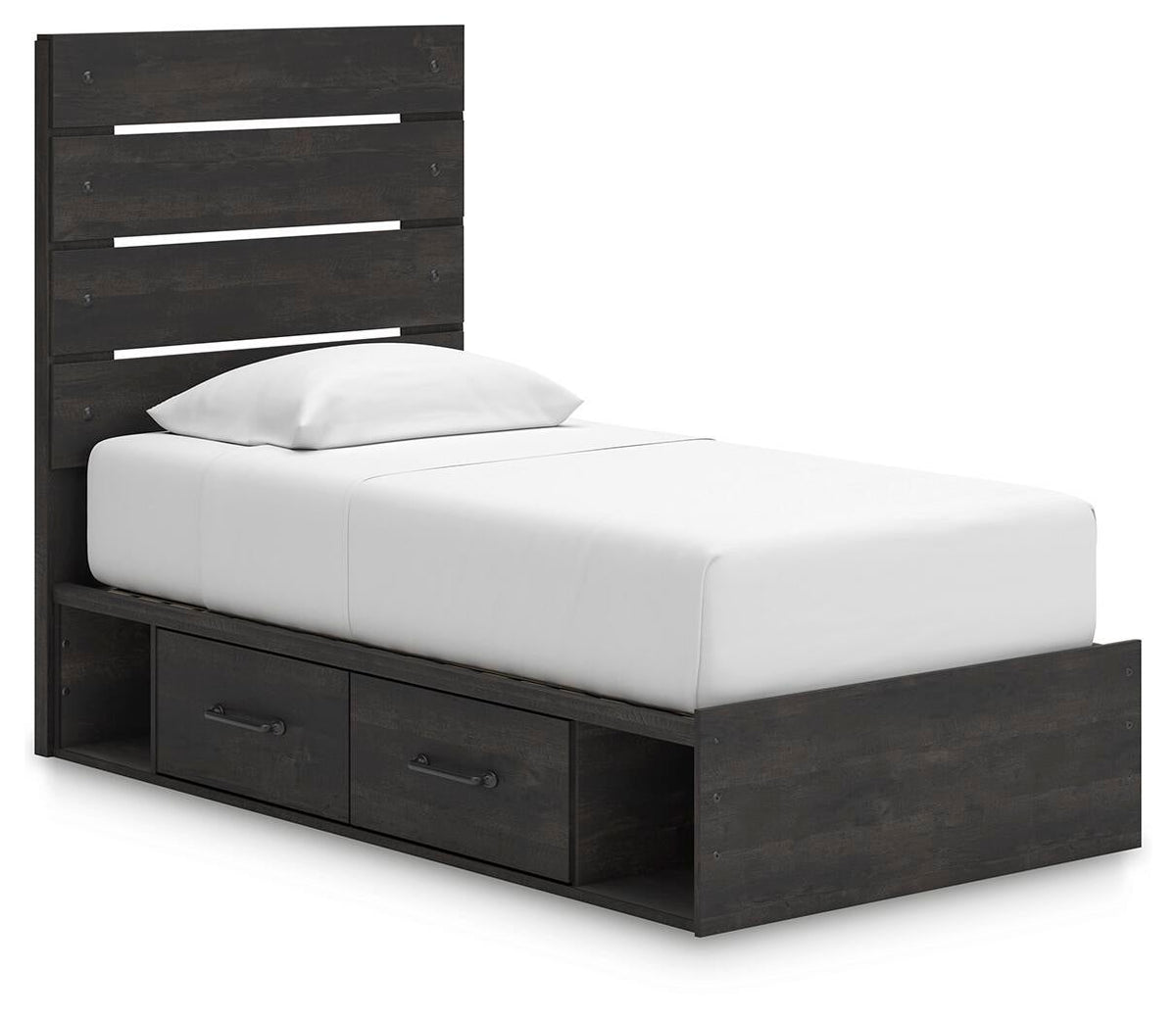Delmorta Twin Panel Bed with Storage, Dresser, Mirror and Nightstand