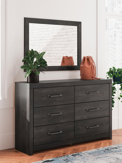 Delmorta Full Panel Bed with Storage, Dresser and Mirror