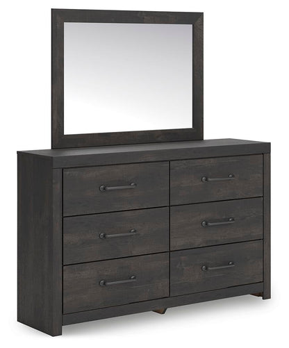Delmorta Full Panel Bed with Storage, Dresser, Mirror and Nightstand