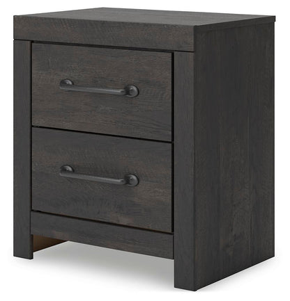 Delmorta Full Panel Bed with Storage, Dresser, Mirror and Nightstand