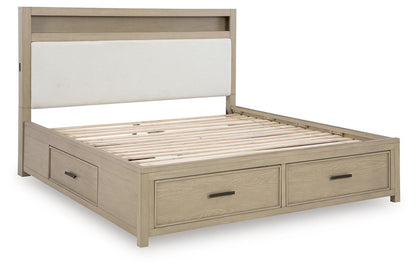 Calmoro California King Bookcase Bed with Mirrored Dresser