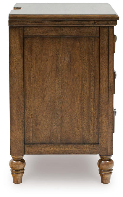 Sturlayne California King Upholstered Panel Bed, Dresser, Mirror and Nightstand