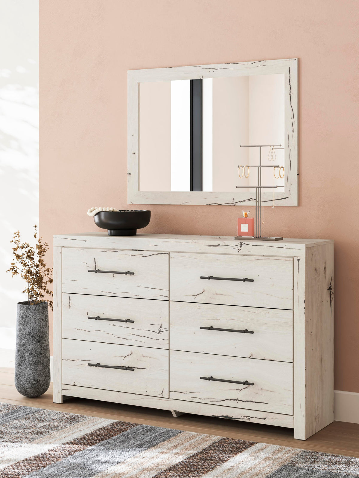Lawroy Twin Panel Bed with Storage, Dresser and Mirror