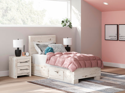 Lawroy Twin Panel Bed with Storage, Dresser and Mirror