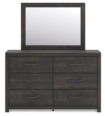 Delmorta Full Panel Storage Bed, Dresser and Mirror