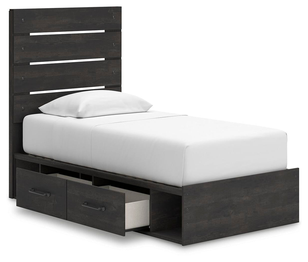 Delmorta Twin Panel Storage Bed, Dresser and Mirror