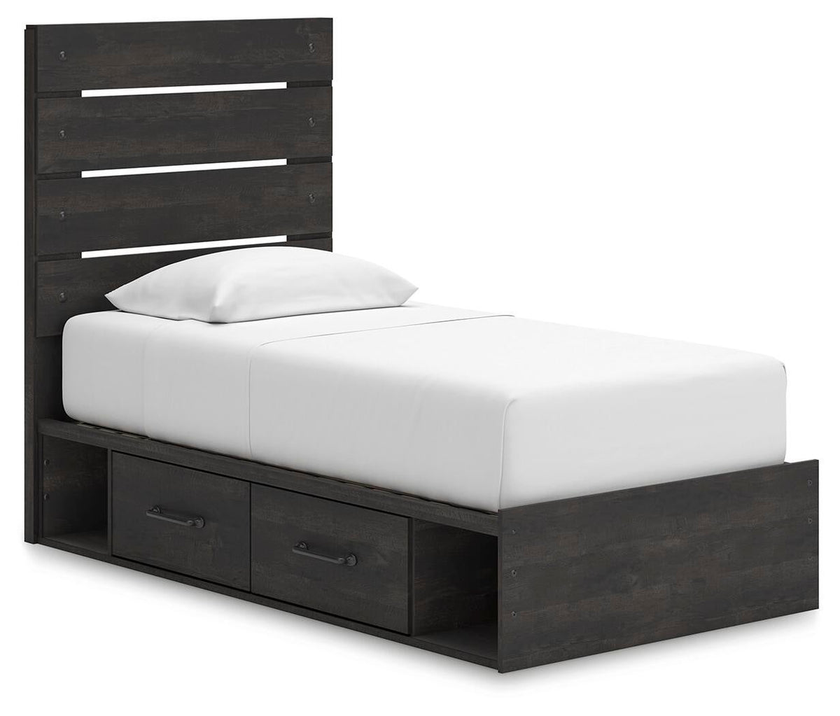 Delmorta Twin Panel Storage Bed, Dresser and Mirror