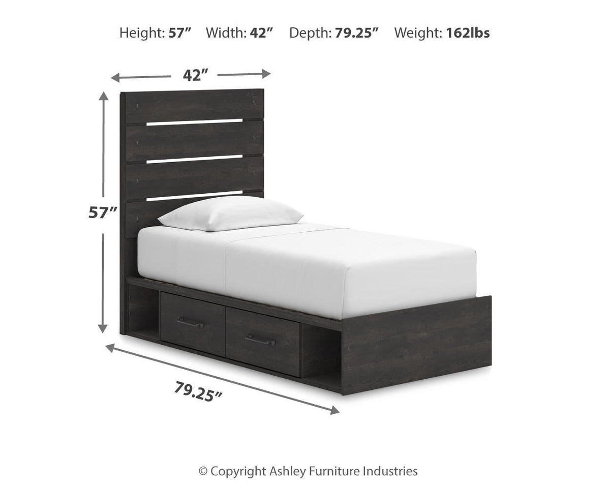 Delmorta Twin Panel Storage Bed, Dresser and Mirror