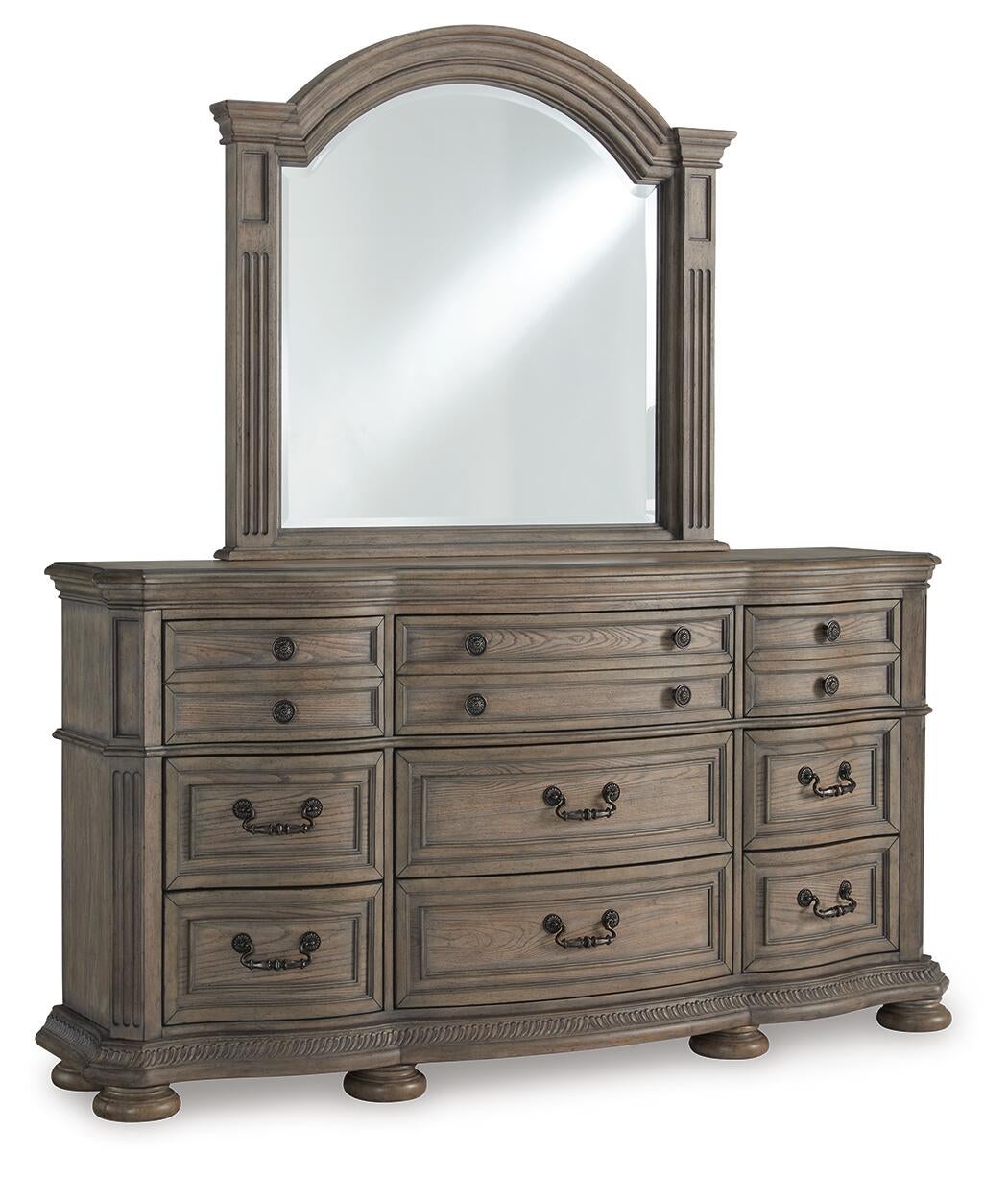 Ardenfield King Upholstered Sleigh Bed, Dresser and Mirror