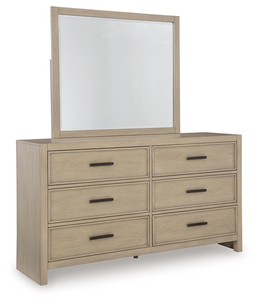 Calmoro Queen Bookcase Bed with Mirrored Dresser
