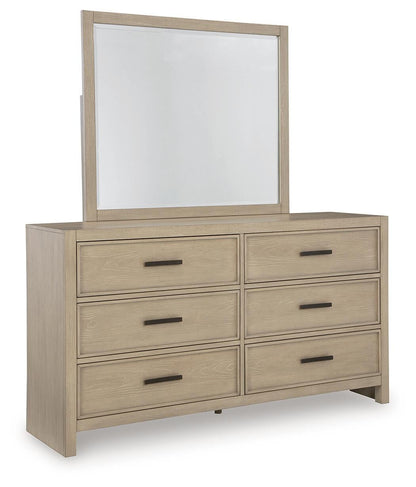 Calmoro Queen Bookcase Bed with Mirrored Dresser and Nightstand