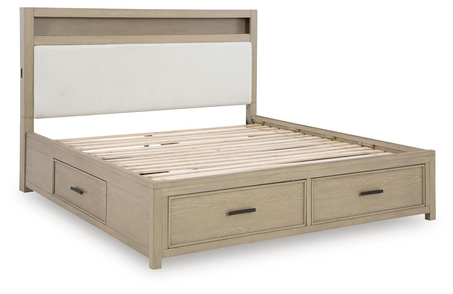 Calmoro Queen Bookcase Bed with Mirrored Dresser and Nightstand