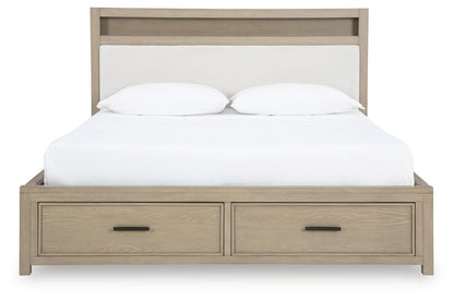 Calmoro King Bookcase Bed with Mirrored Dresser