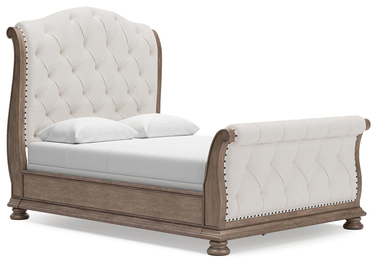 Ardenfield Queen Upholstered Sleigh Bed, Dresser, Mirror and Nightstand