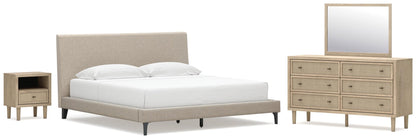 Cielden King Upholstered Bed with Roll Slats, Dresser, Mirror and Nightstand