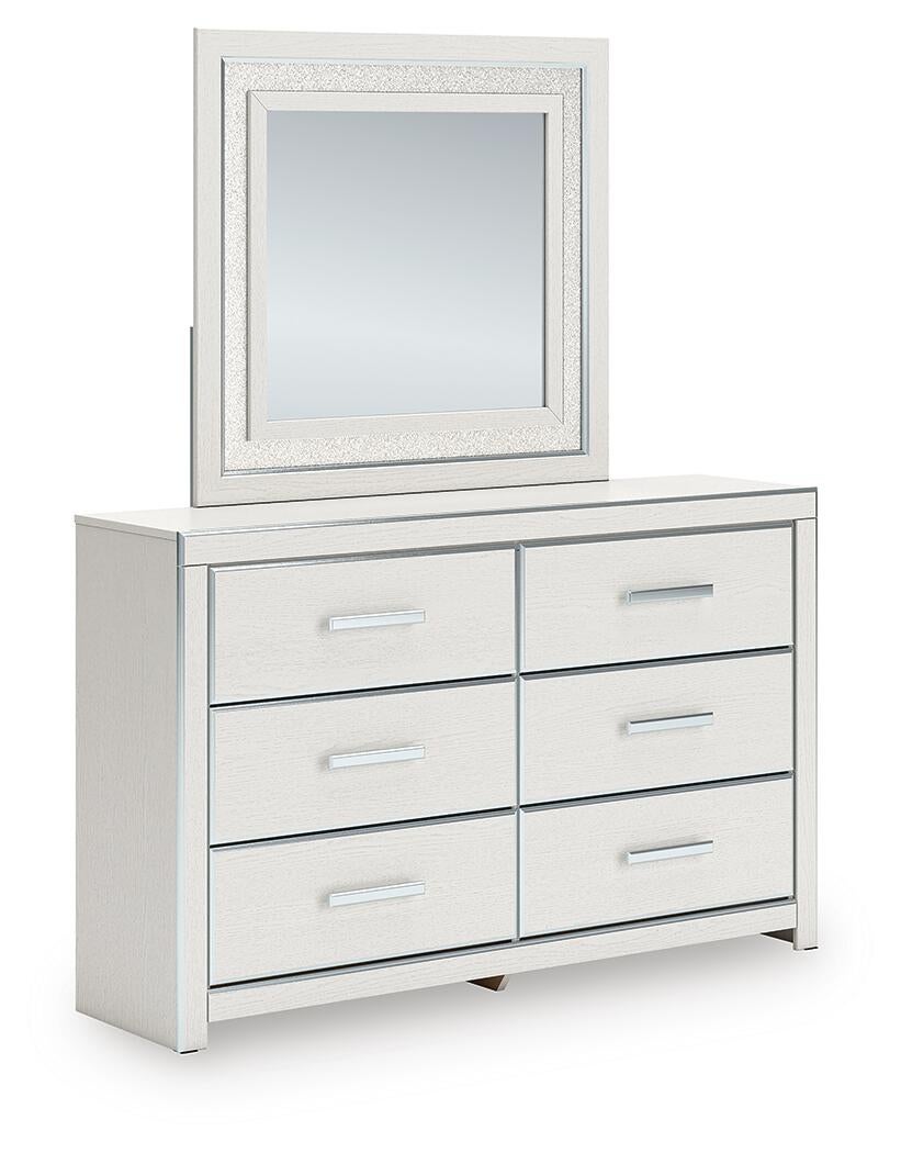Birmonton Queen Upholstered Panel Platform Bed, Dresser and Mirror