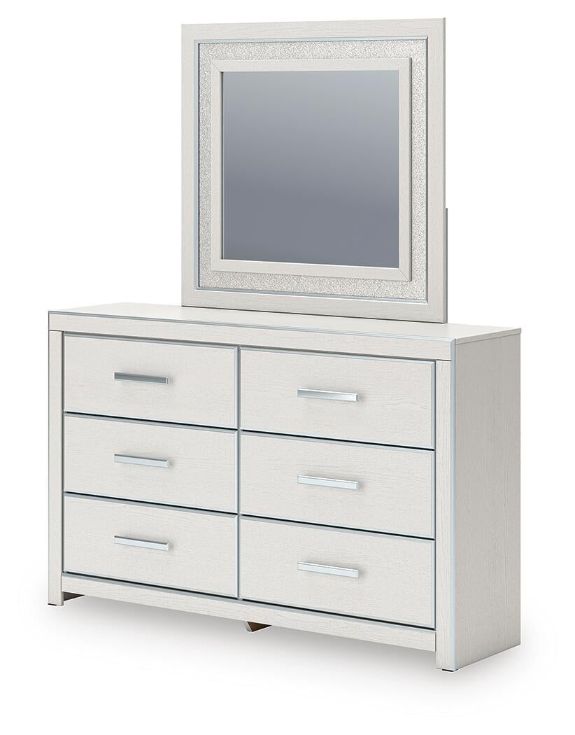 Birmonton Queen Upholstered Panel Platform Bed, Dresser and Mirror