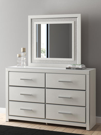 Birmonton King Upholstered Panel Platform Storage Bed, Dresser and Mirror