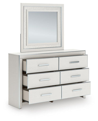 Birmonton King Upholstered Panel Platform Bed, Dresser, Mirror and Nightstand
