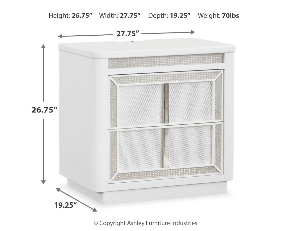 Chalanna California King Upholstered Storage Bed, Dresser, Mirror and Nightstand