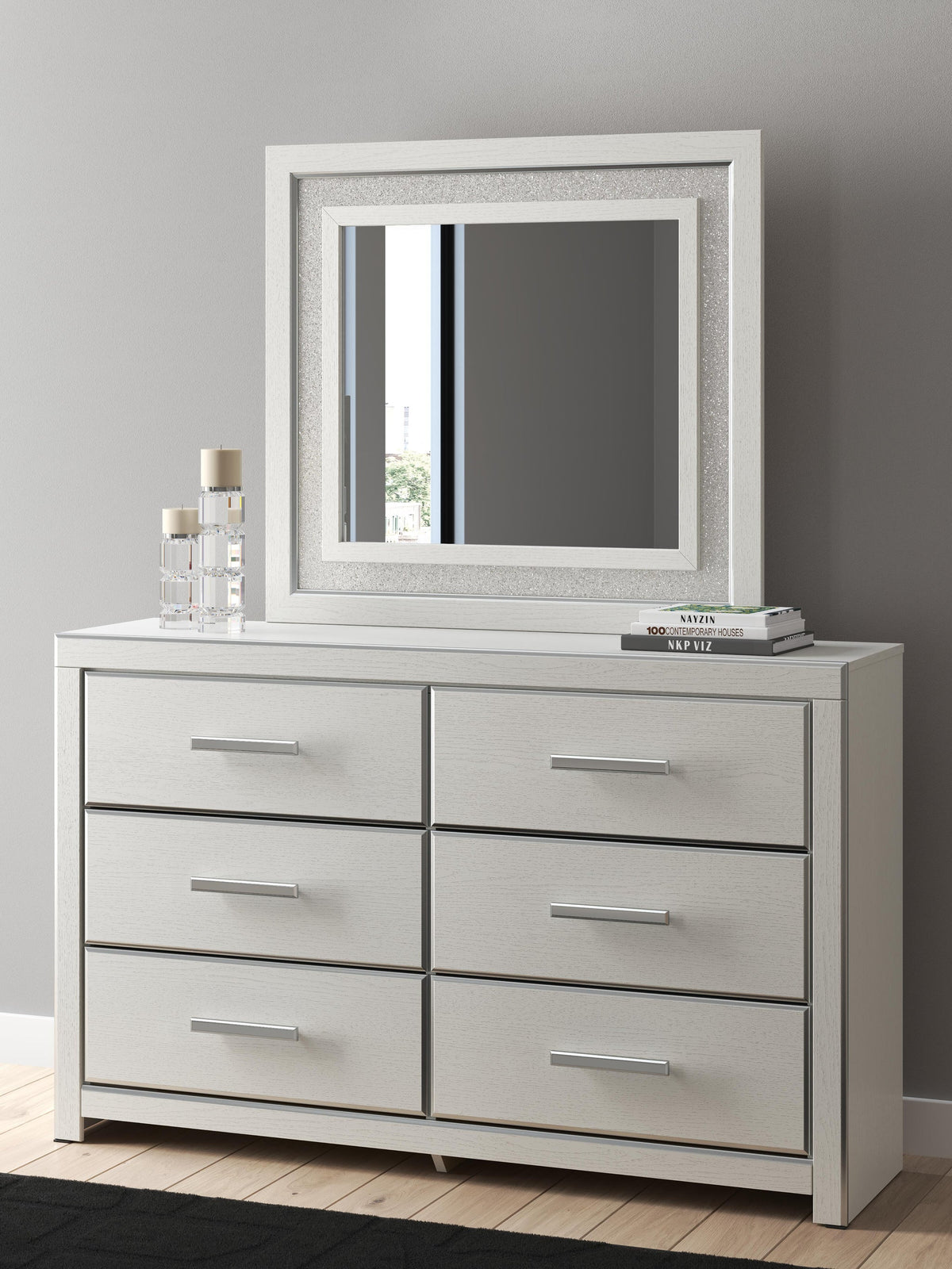 Birmonton King Upholstered Bed, Dresser and Mirror
