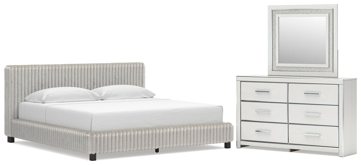 Birmonton King Upholstered Bed, Dresser and Mirror