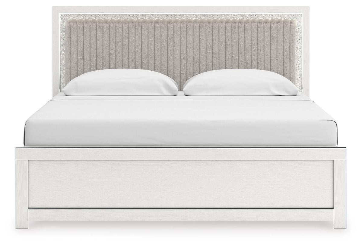Birmonton King Upholstered Panel Bed, Dresser, Mirror and Nightstand