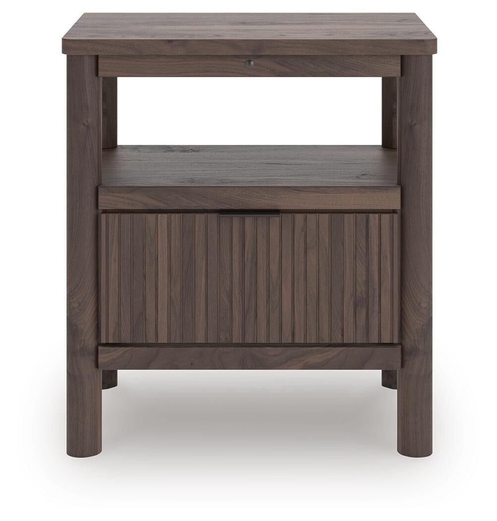 Cadmori Twin Upholstered Panel Platform Bed, Dresser, Mirror and Nightstand