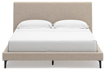 Cielden California King Upholstered Bed with Roll Slats, Dresser and Mirror