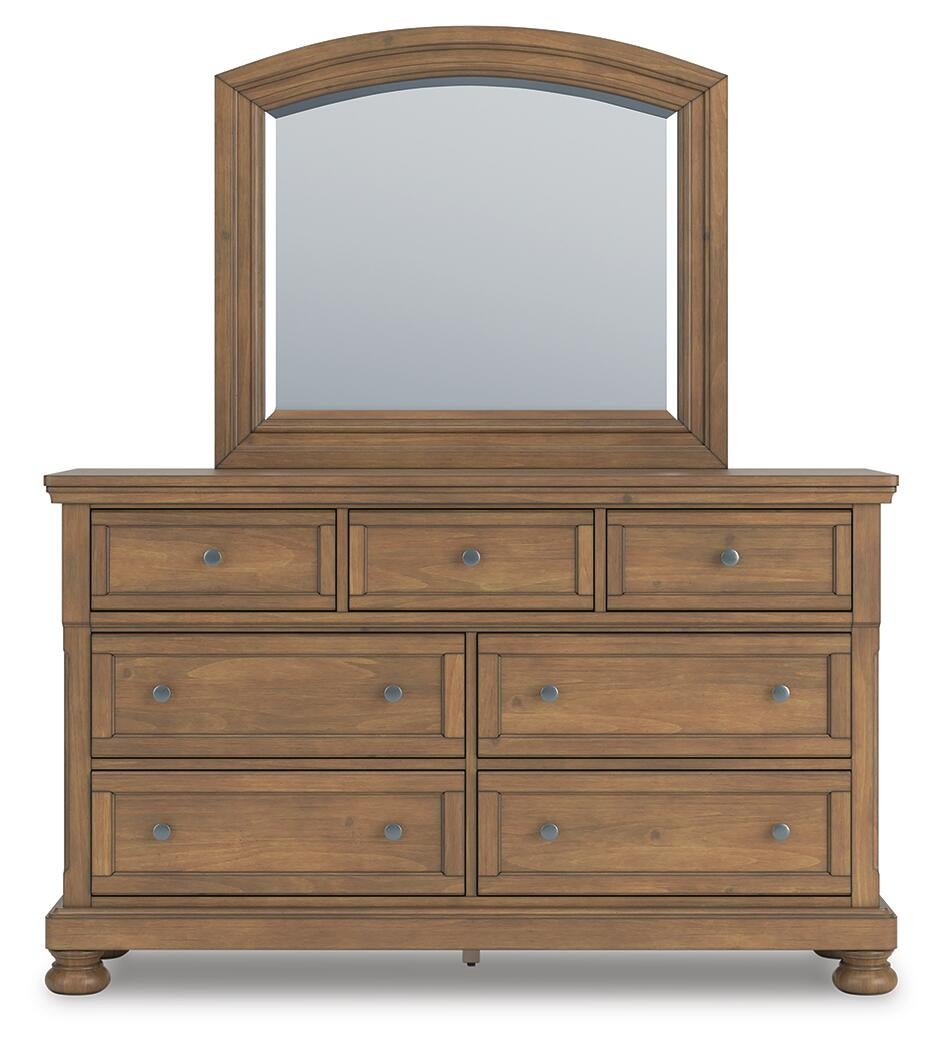 Vandenmore King Panel Bed with Mirrored Dresser and Nightstand