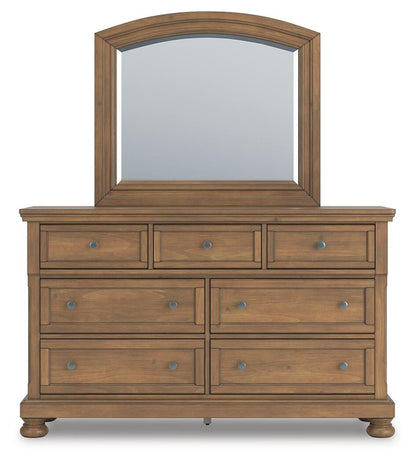 Vandenmore King Panel Bed with Mirrored Dresser and Nightstand