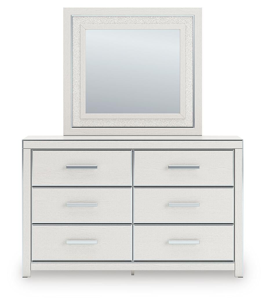 Birmonton Queen Upholstered Panel Platform Storage Bed, Dresser and Mirror