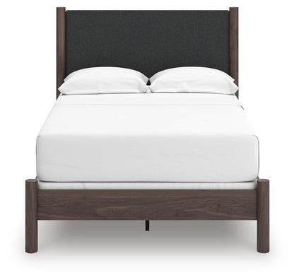 Cadmori Full Upholstered Panel Bed, Dresser and Mirror
