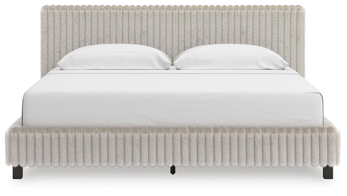 Birmonton King Upholstered Bed, Dresser, Mirror and Nightstand