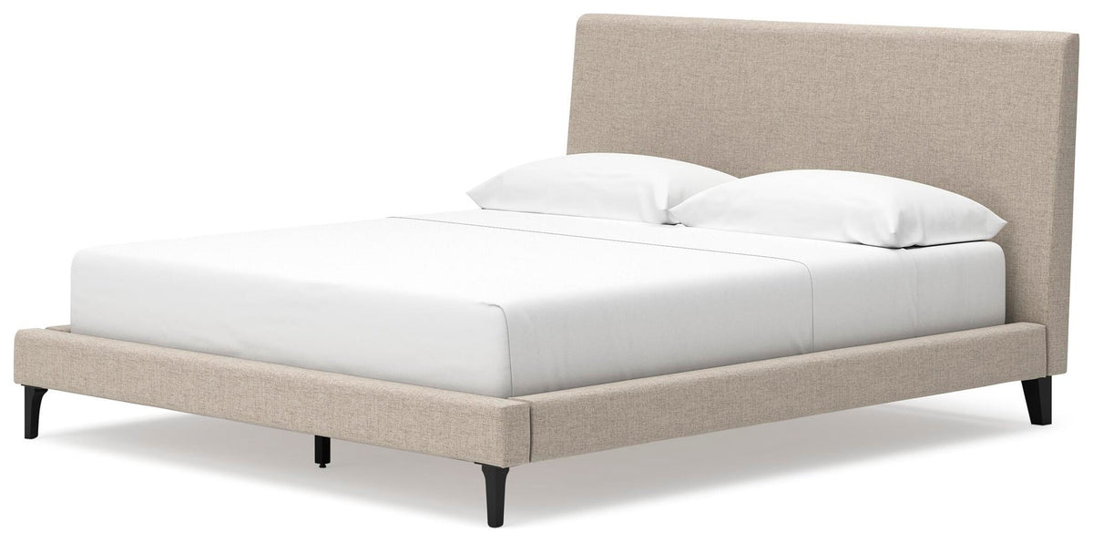 Cielden California King Upholstered Bed with Roll Slats, Dresser, Mirror and Nightstand