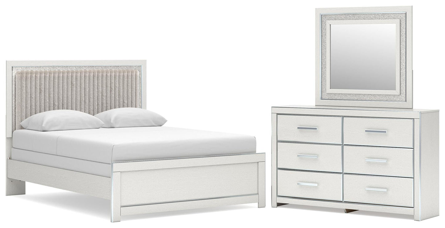 Birmonton Queen Upholstered Panel Bed, Dresser and Mirror