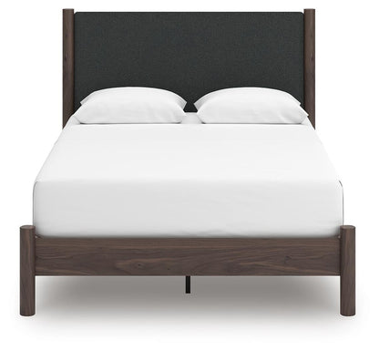 Cadmori Queen Upholstered Panel Platform Bed, Dresser and Mirror