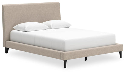 Cielden Queen Upholstered Bed with Roll Slats, Dresser and Mirror