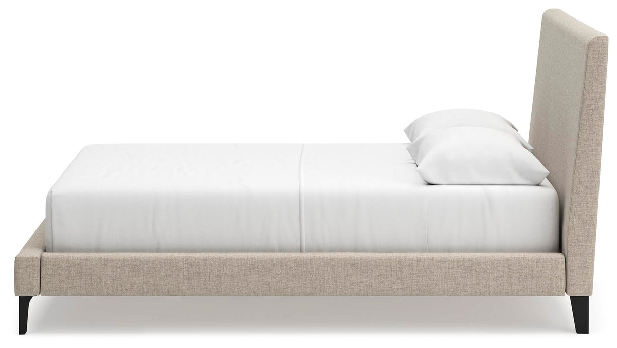 Cielden Queen Upholstered Bed with Roll Slats, Dresser and Mirror