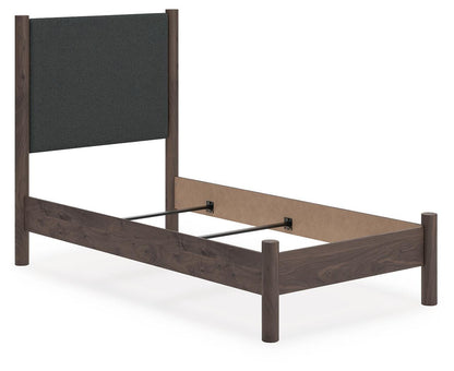 Cadmori Twin Upholstered Panel Bed, Dresser, Mirror and Nightstand