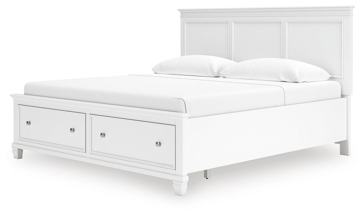 Fortman King Panel Storage Bed with Mirrored Dresser and Nightstand