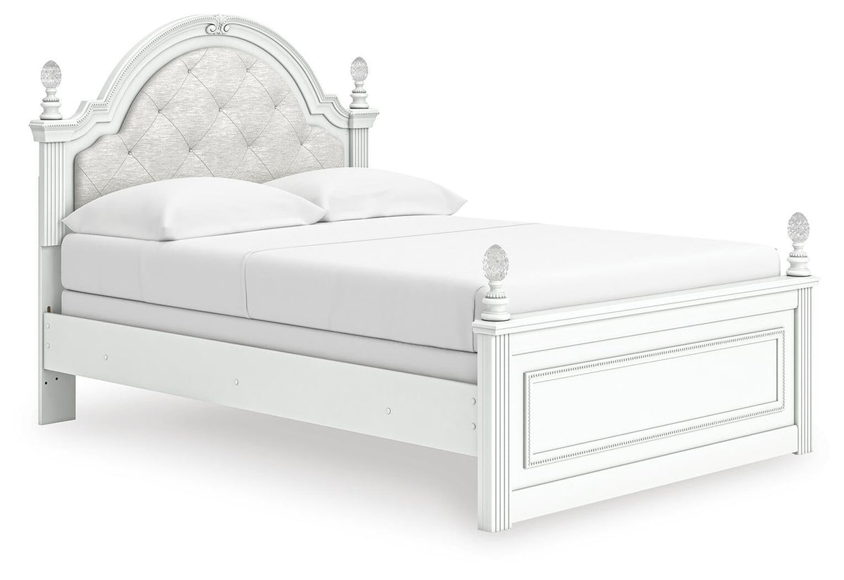 Maylilly Full Upholstered Panel Bed, Dresser, Mirror and Nightstand