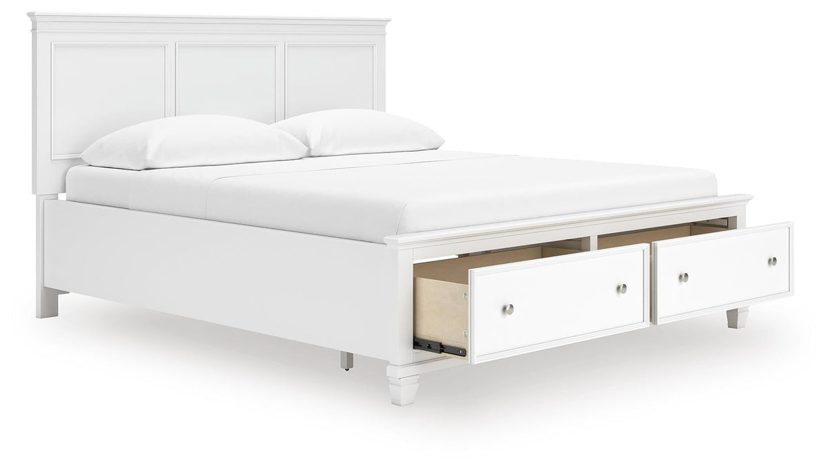 Fortman California King Panel Storage Bed, Dresser, Mirror and Nightstand