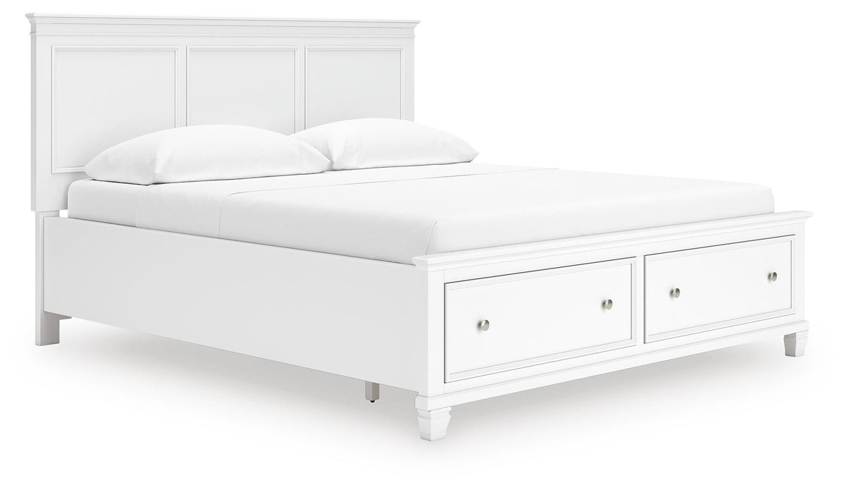 Fortman California King Panel Storage Bed, Dresser, Mirror and Nightstand