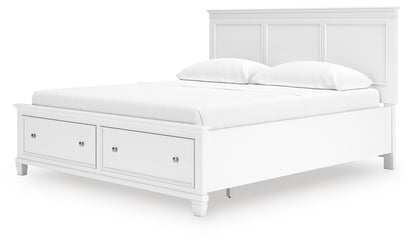 Fortman California King Panel Storage Bed, Dresser, Mirror and Nightstand