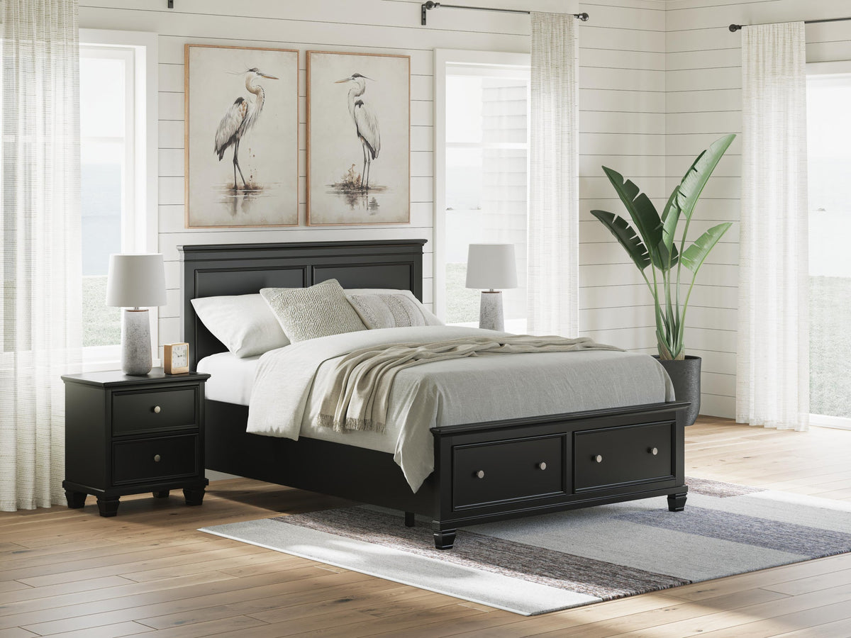 Lanolee Queen Panel Storage Bed, Dresser, Mirror and Nightstand